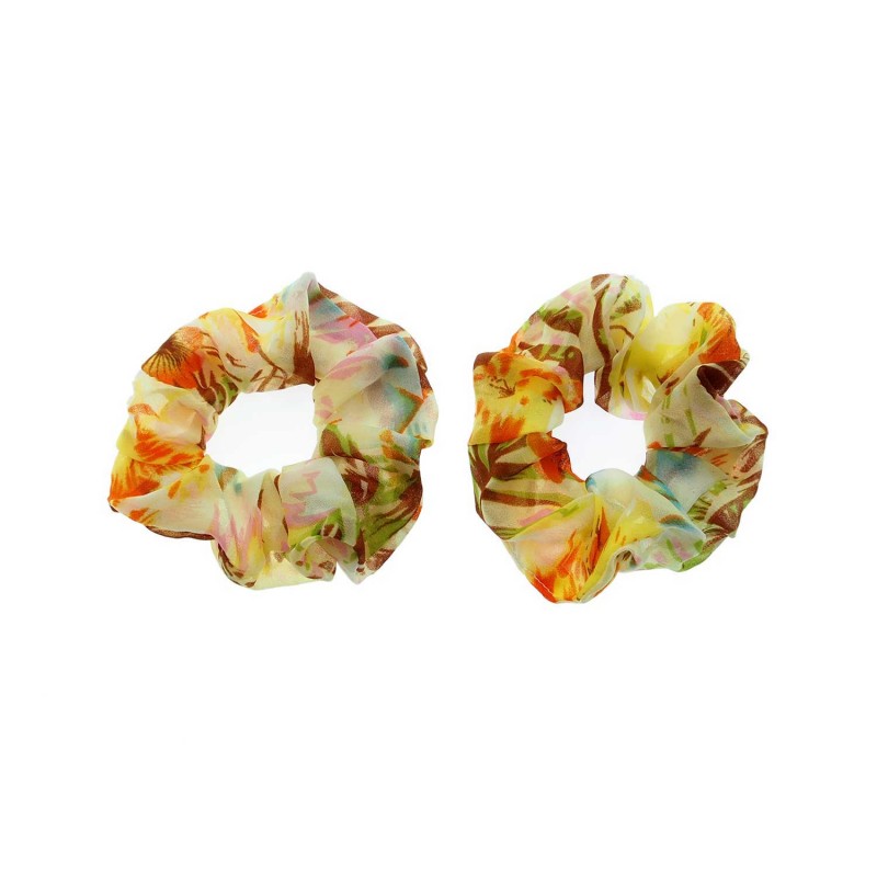 Hair Scrunchie Organza Yellow Pattern 2pcs